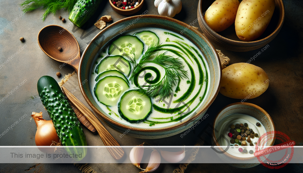 Knoblauch zerdrücken und unterrühren - Gurkensuppe Polnisch Ein Rezept zum Nachkochen