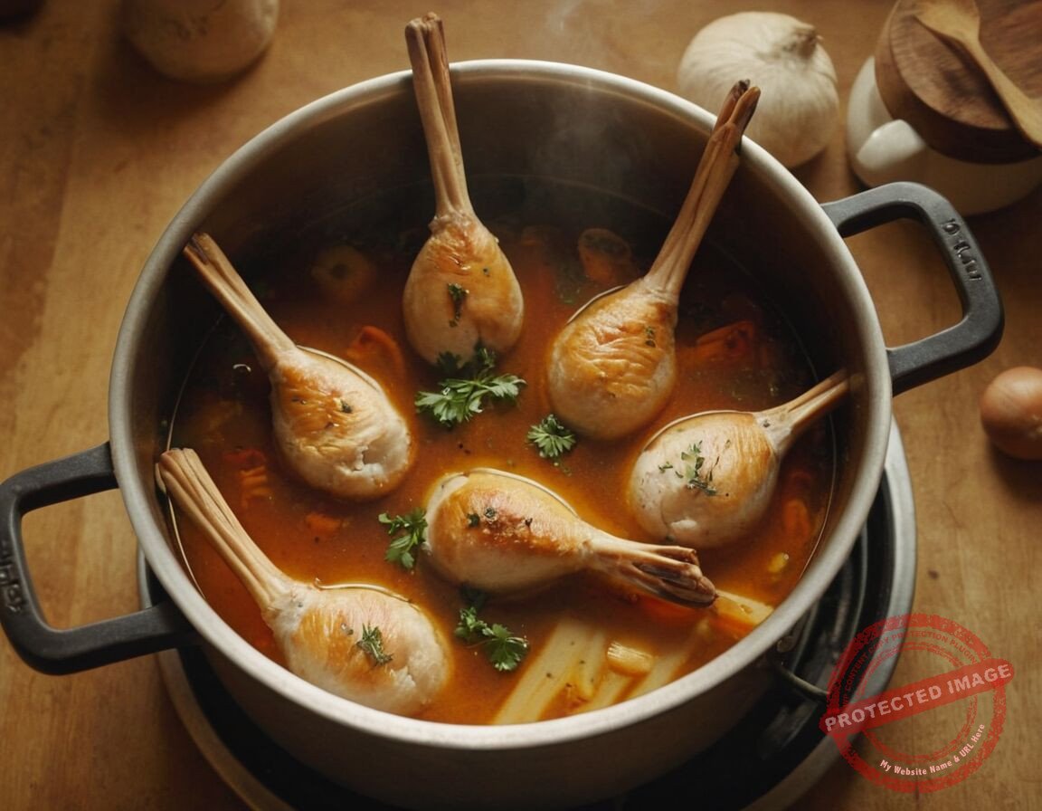 Mit Brühe oder Wasser angießen - Kaninchenkeulen nach Omas Rezept: Traditionelle Zubereitung für ein herzhaftes Festmahl