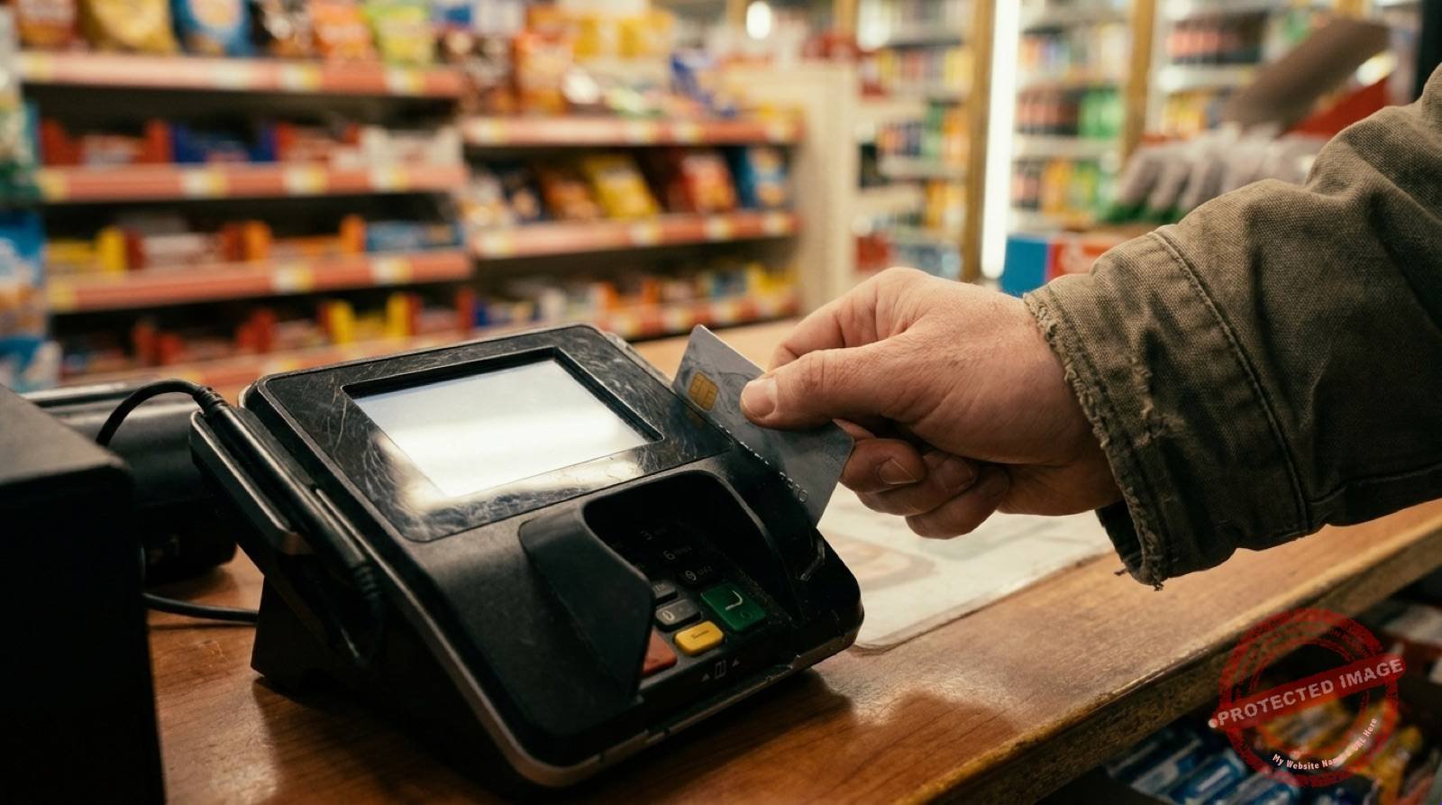 Kartenzahlung am Terminal einer polnischen Tankstelle